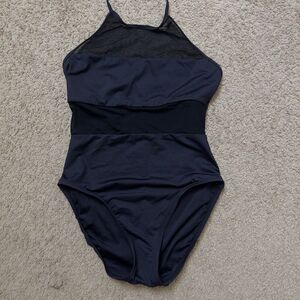 BLANCA Black Mesh Halter One Piece Leotard Swimsuit Women's Size Small